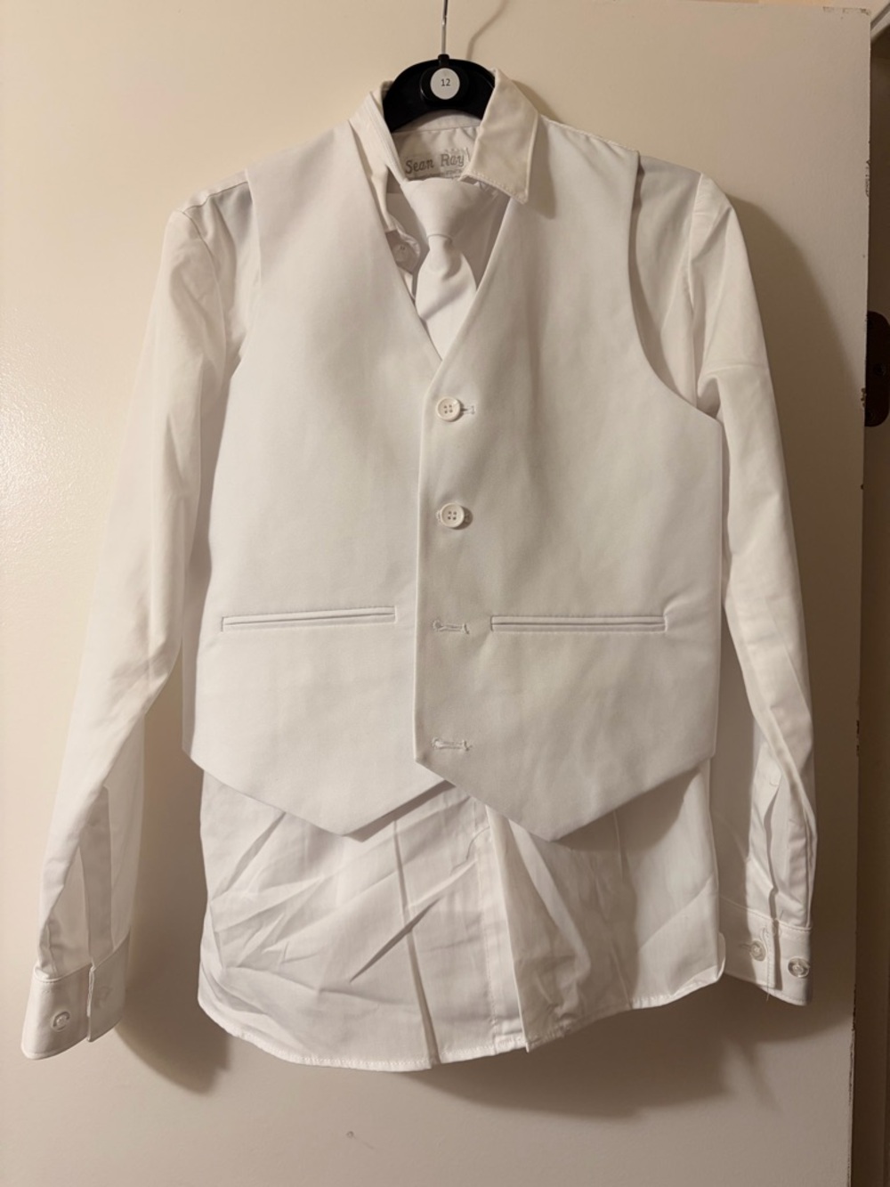 Boys White Formal Vest with Matching Dress Shirt and pants.